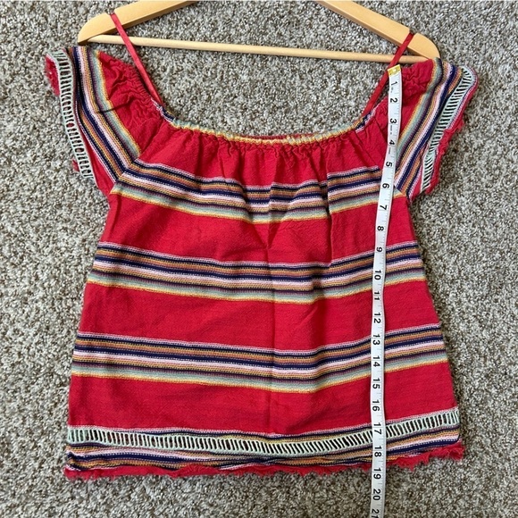 🦋 DRA Los Angeles Red Striped Off the Shoulder Casual Summer Vacation Colorful - Picture 8 of 9